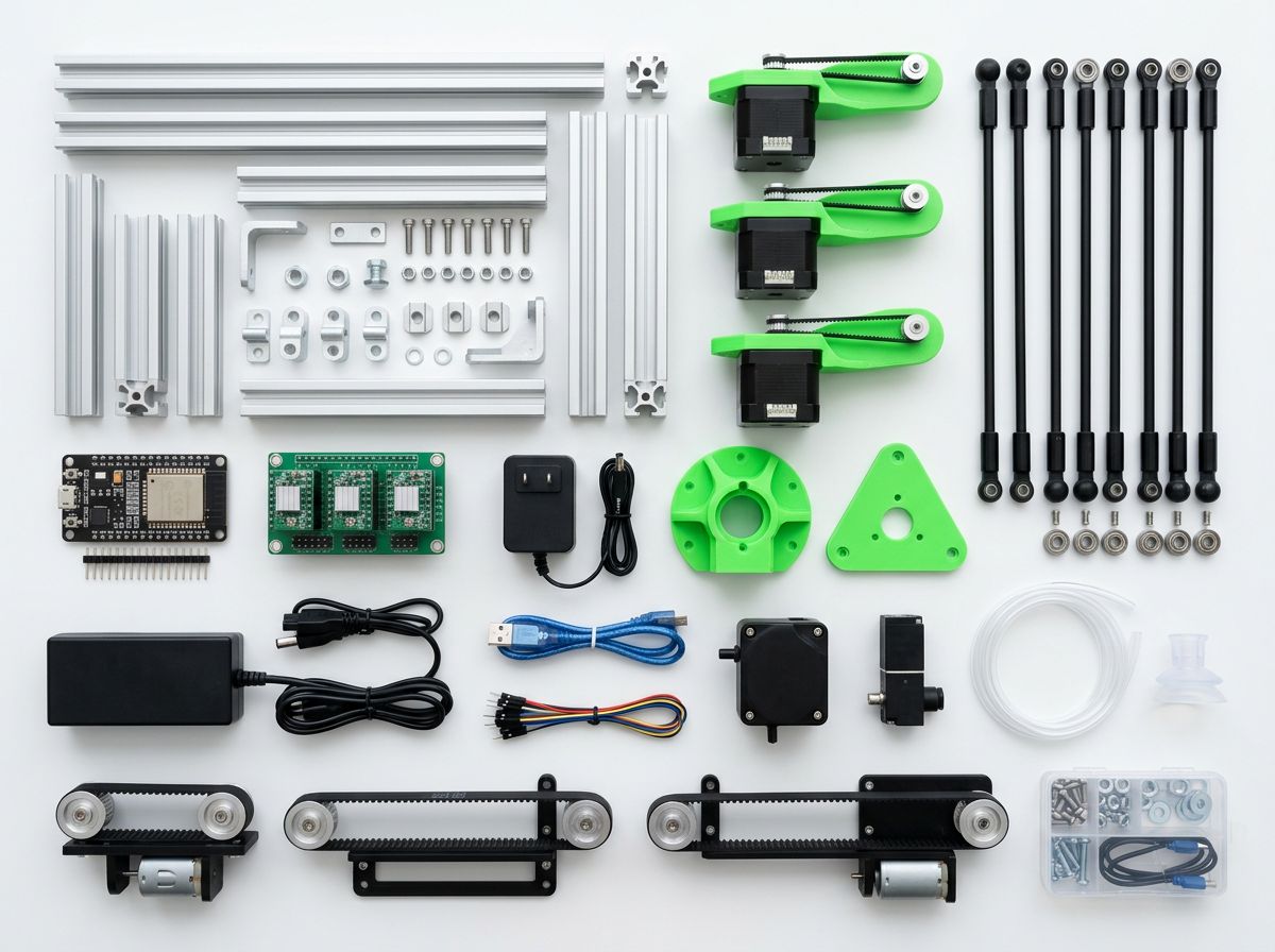 Complete Delta robot kit laid out