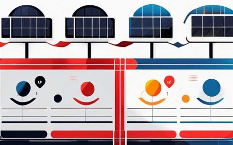 What do the red, blue and black lines of solar panels represent?