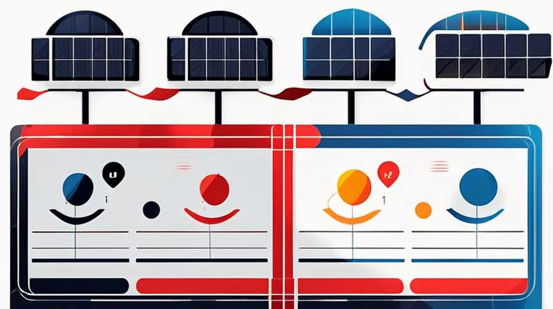 What do the red, blue and black lines of solar panels represent?