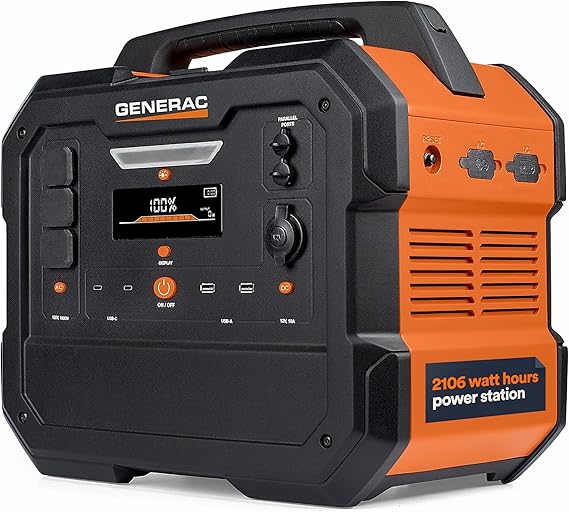 Generac 2106Wh Portable Power Station with Lithium-Ion Battery - Clean, Emission-Free Power - Wirless Charging Pad and Compact Design - Camping, RV, Indoor/Outdoor Use - Orange/Black