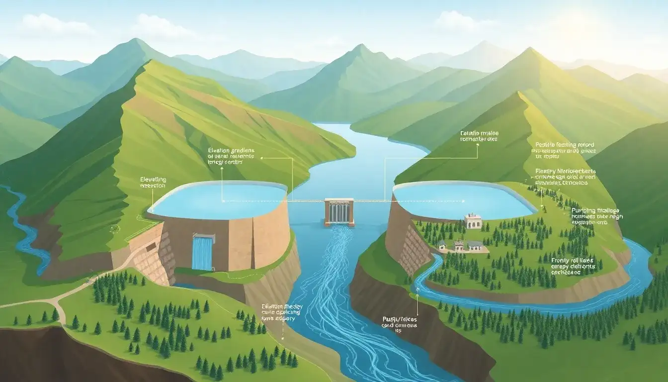 What role does geography play in the efficiency of pumped hydroelectric energy storage