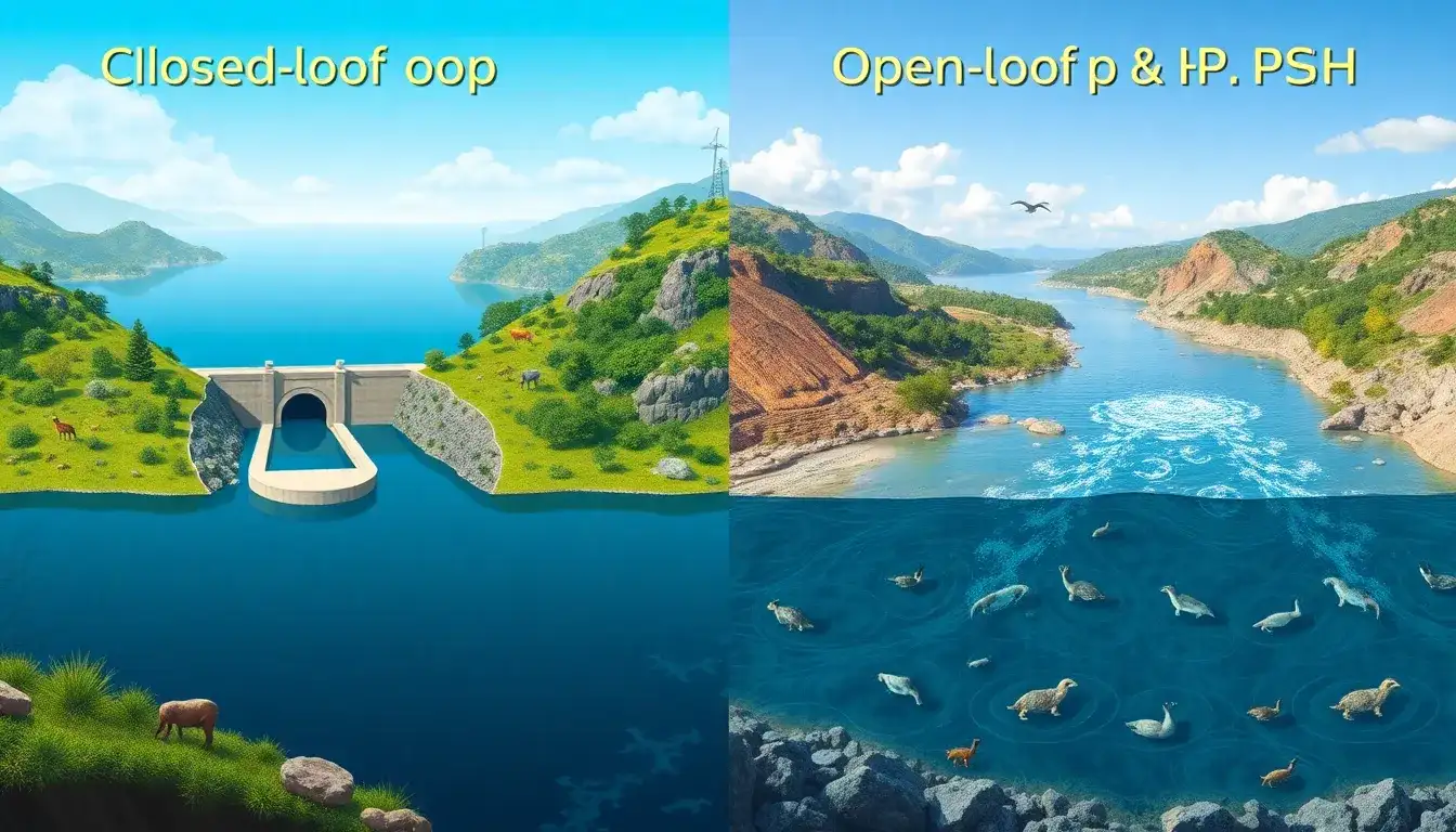 How do closed-loop PSH facilities compare to open-loop facilities in terms of environmental impact