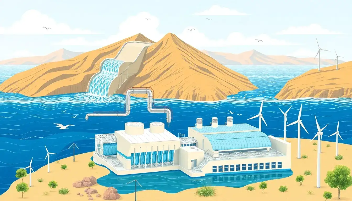 How does integrated pumped storage and desalination work