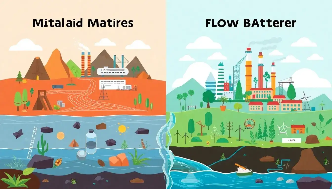 What are the environmental impacts of manufacturing metal-air batteries versus flow batteries
