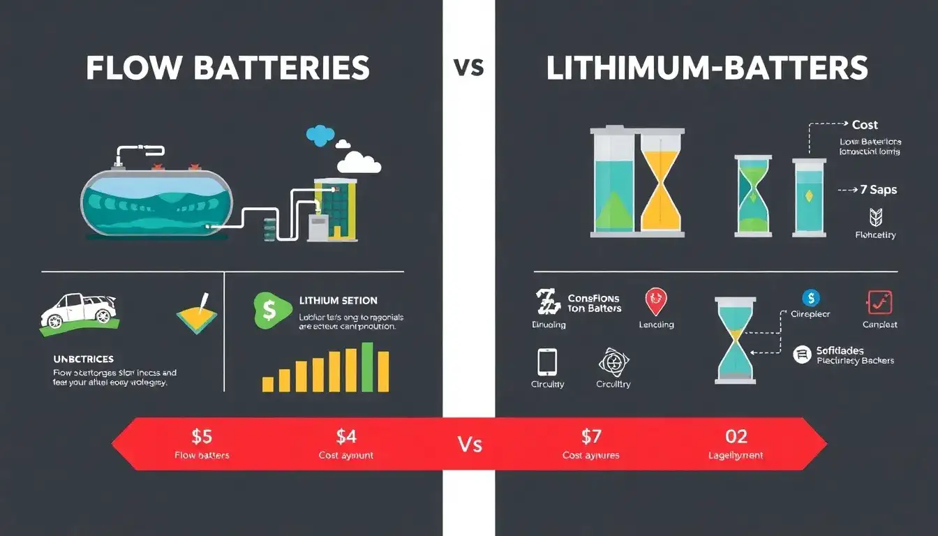 How do flow batteries compare to lithium-ion batteries in terms of cost and lifespan