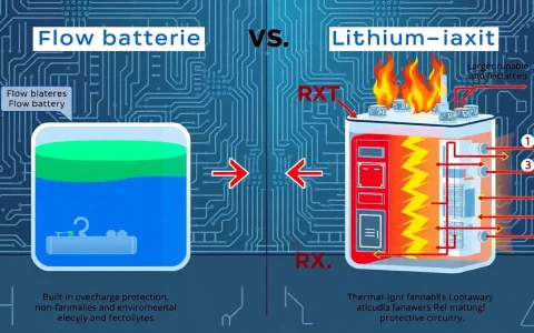 What are the main safety differences between flow batteries and lithium-ion batteries