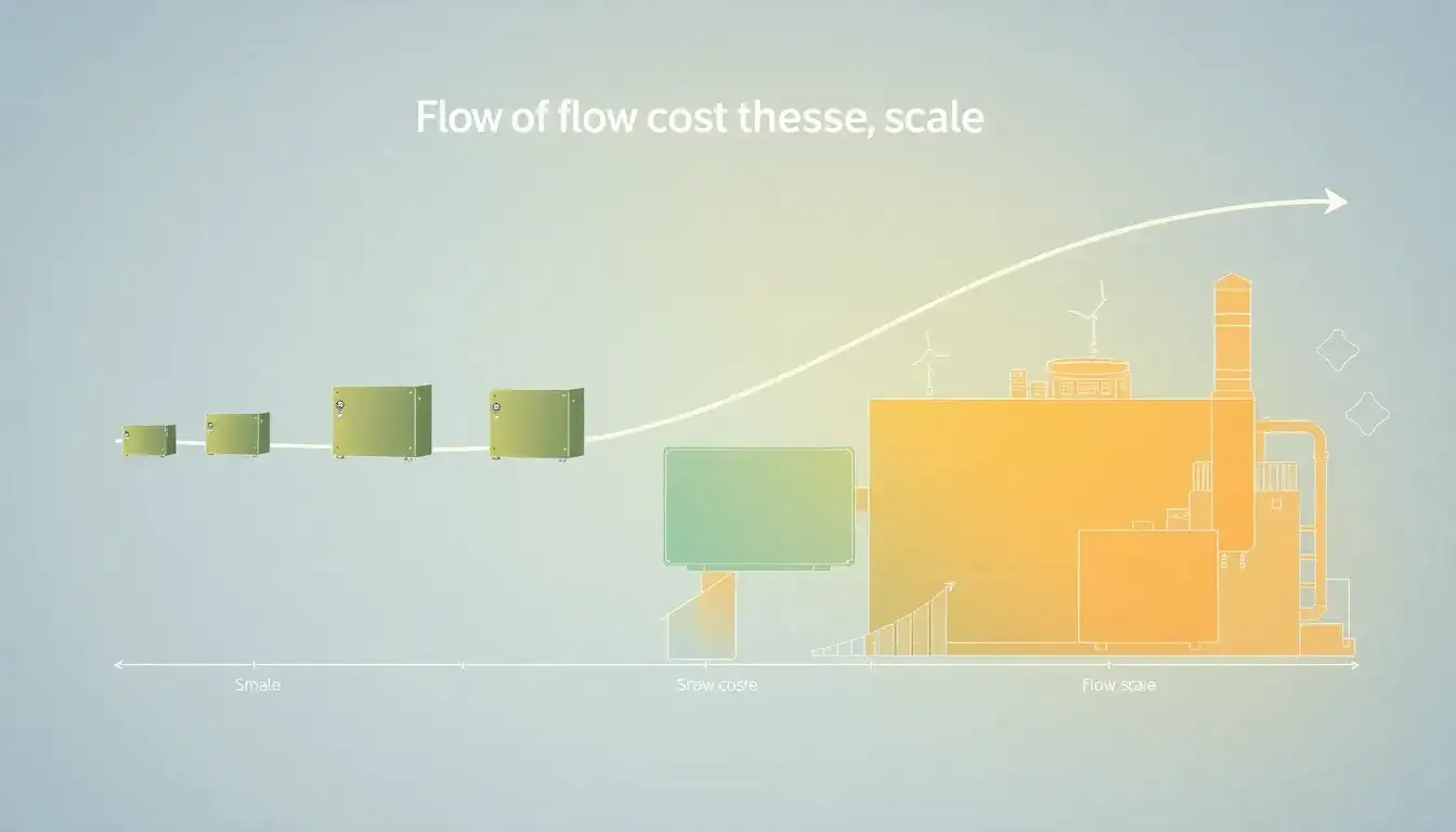 How does the cost of flow batteries scale with their size