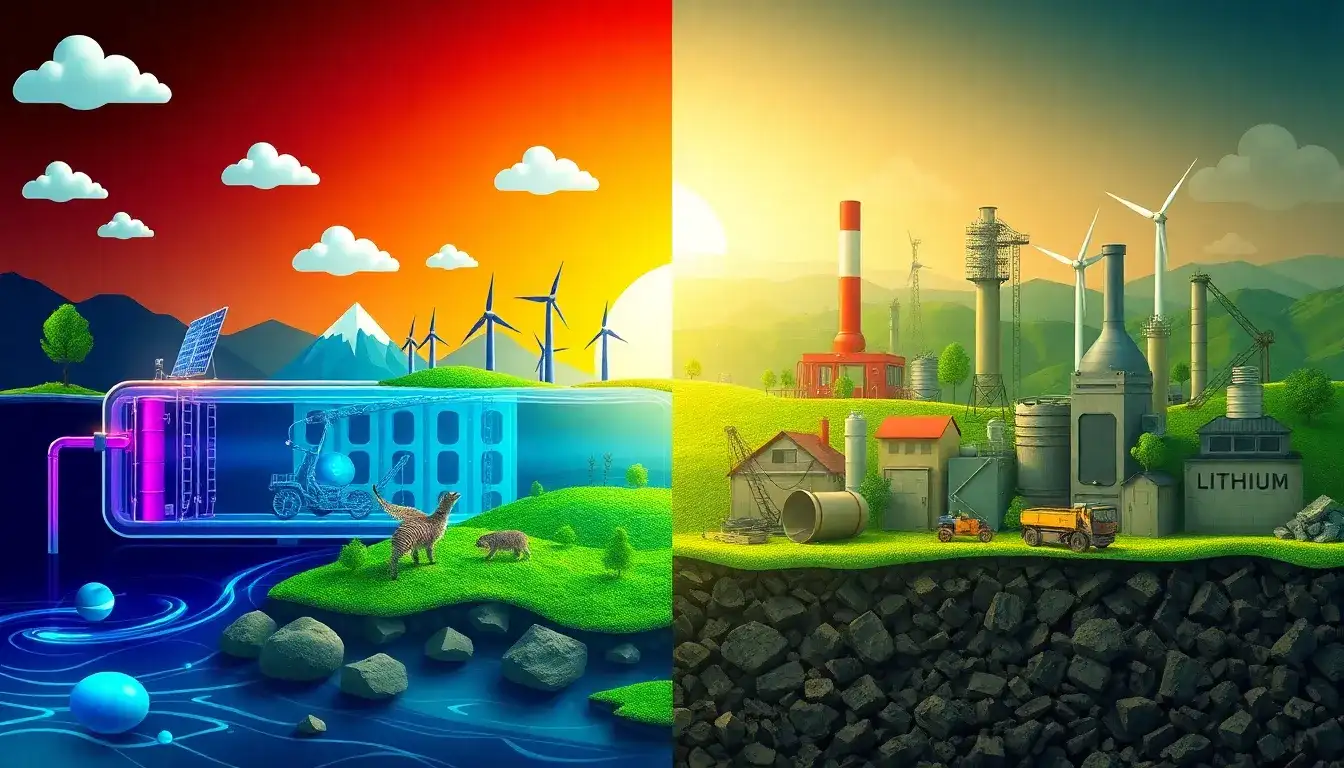 How do the environmental impacts of flow batteries compare to lithium-ion batteries