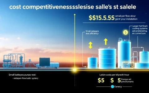 How does the cost competitiveness of flow batteries change with scale