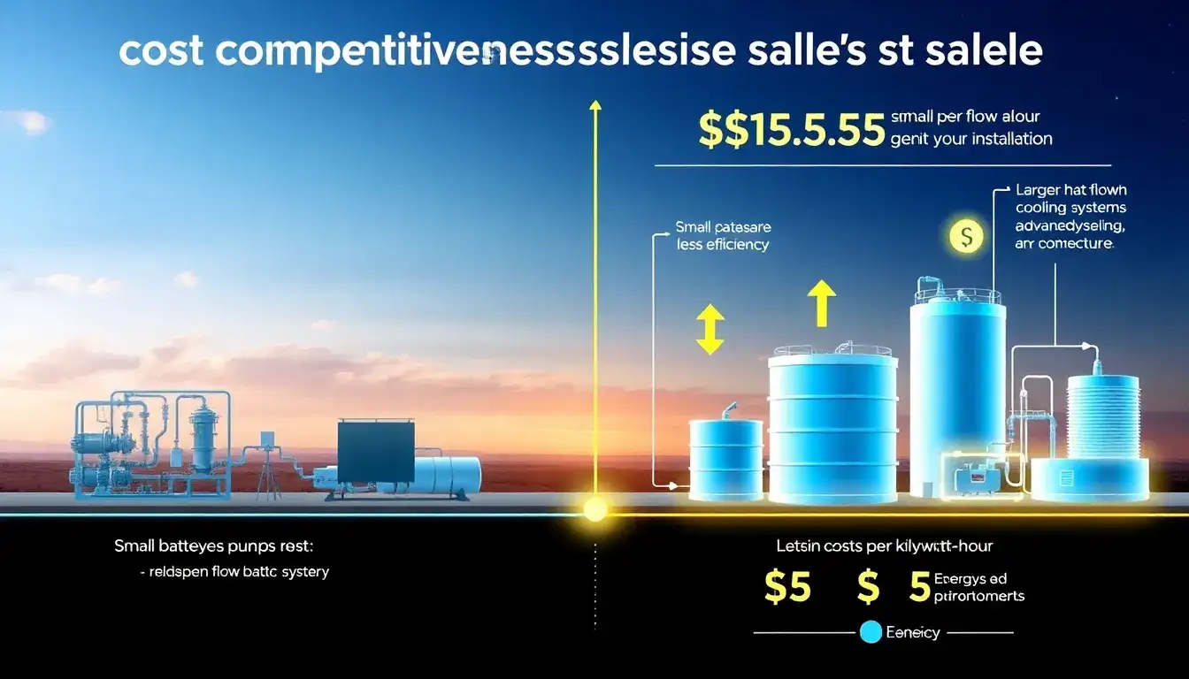 How does the cost competitiveness of flow batteries change with scale
