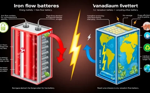 How do iron flow batteries differ from vanadium flow batteries in terms of performance and sustainability