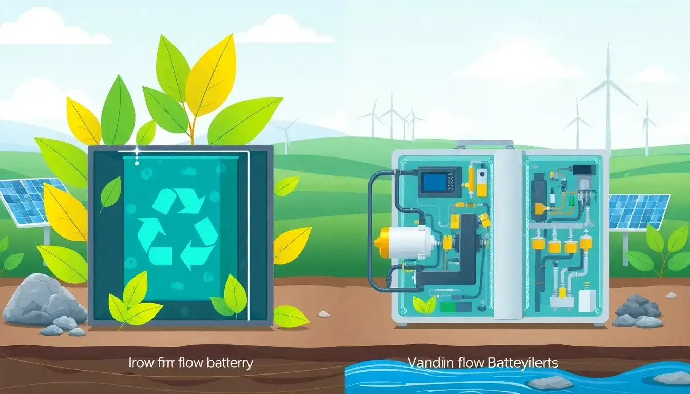 What are the main advantages of iron flow batteries over vanadium flow batteries in terms of sustainability