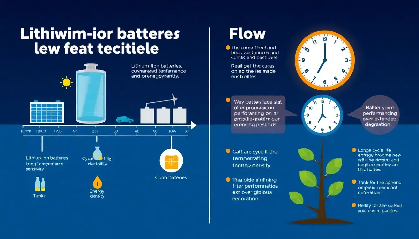 What are the key differences between lithium-ion batteries and flow batteries in terms of longevity
