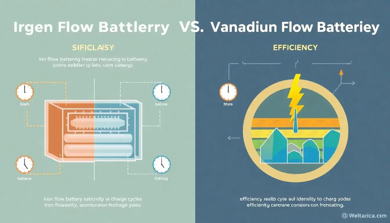 How do iron flow batteries compare to vanadium flow batteries in terms of lifespan and efficiency
