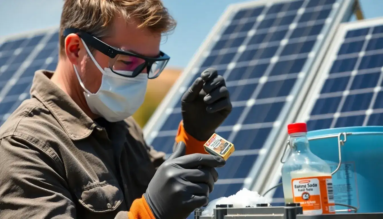 What safety precautions should I take when cleaning solar battery terminals
