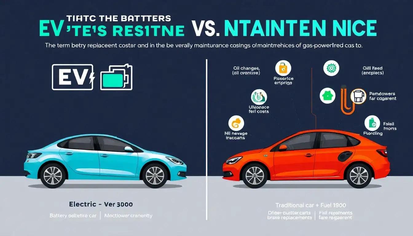 How do the long-term battery replacement costs for EVs compare to the overall maintenance costs of gas-powered cars