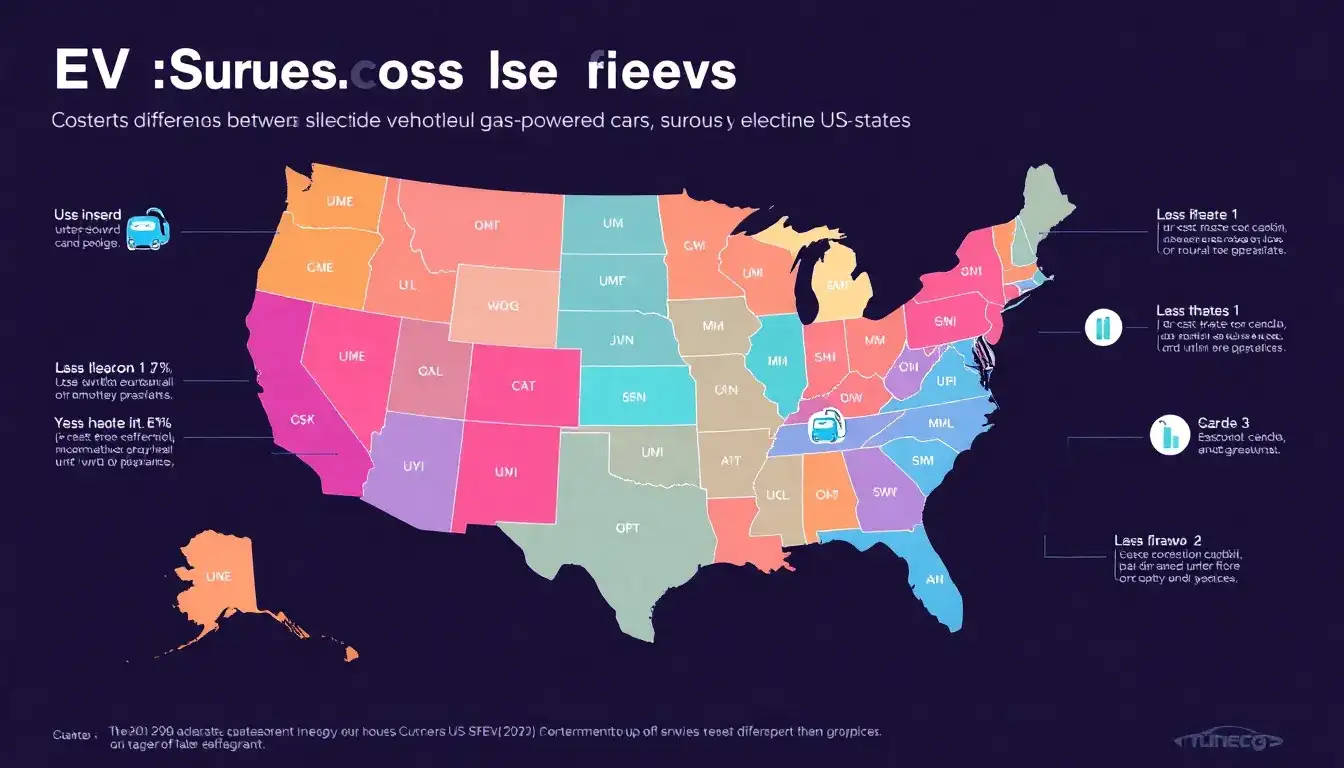 Which states have the biggest cost differences between EVs and gas-powered cars