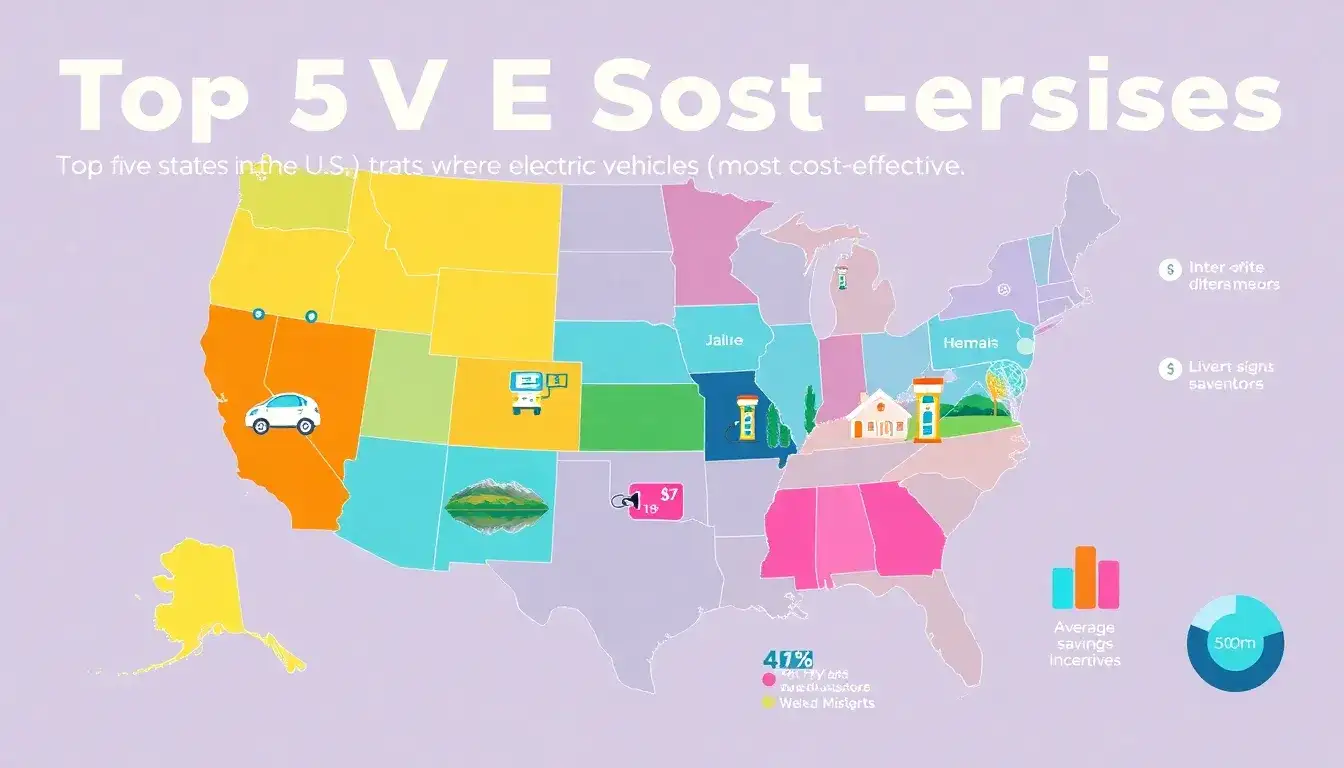 What are the top 5 states where EVs are the most cost-effective