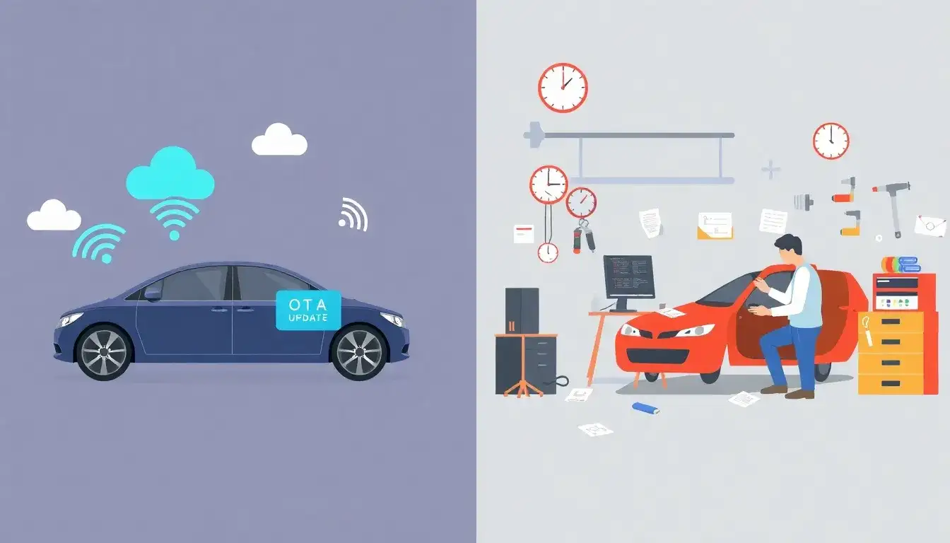 How do over-the-air updates compare to traditional software updates in cars