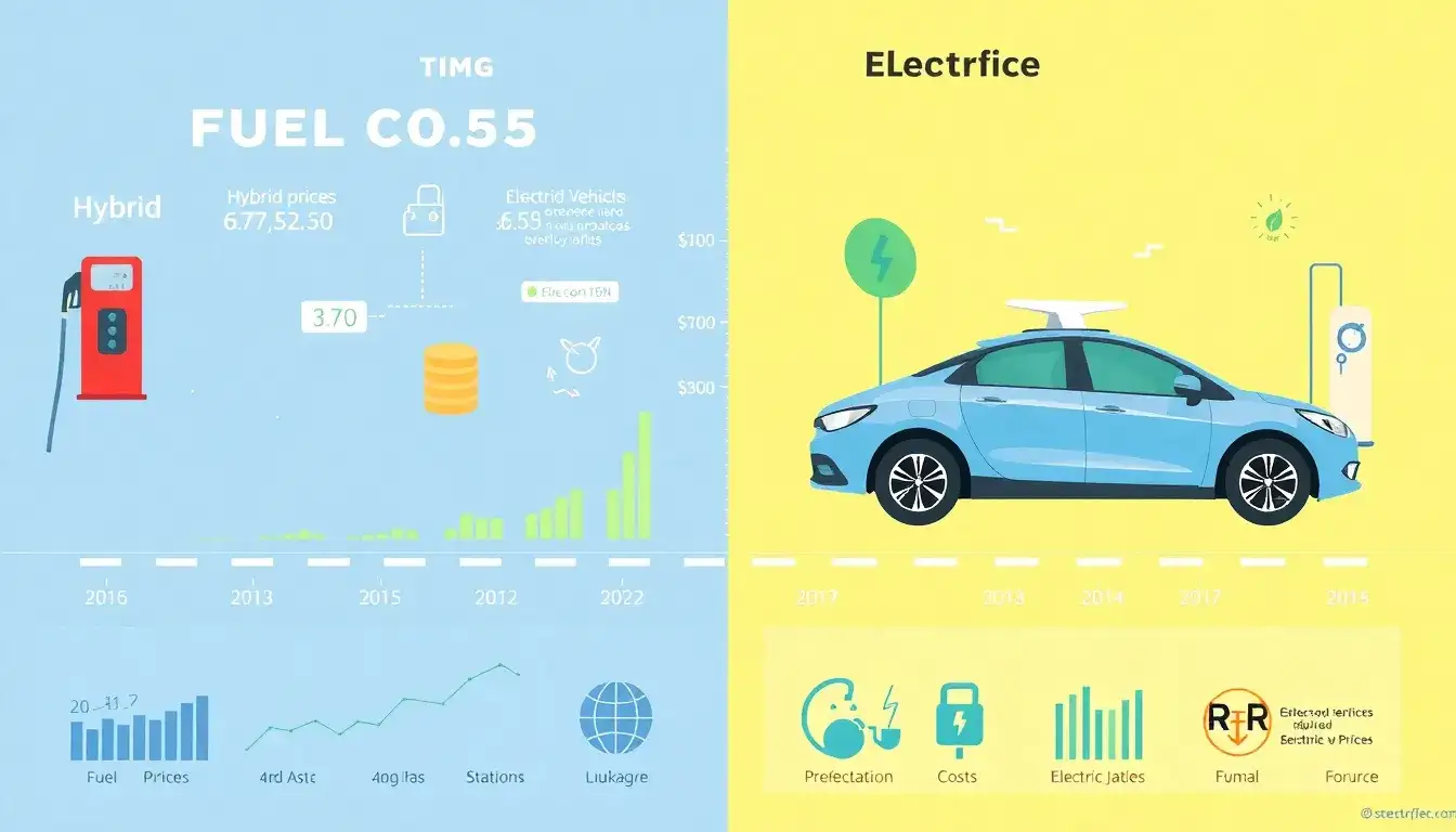 How do fuel costs for hybrids compare to electric vehicles over time