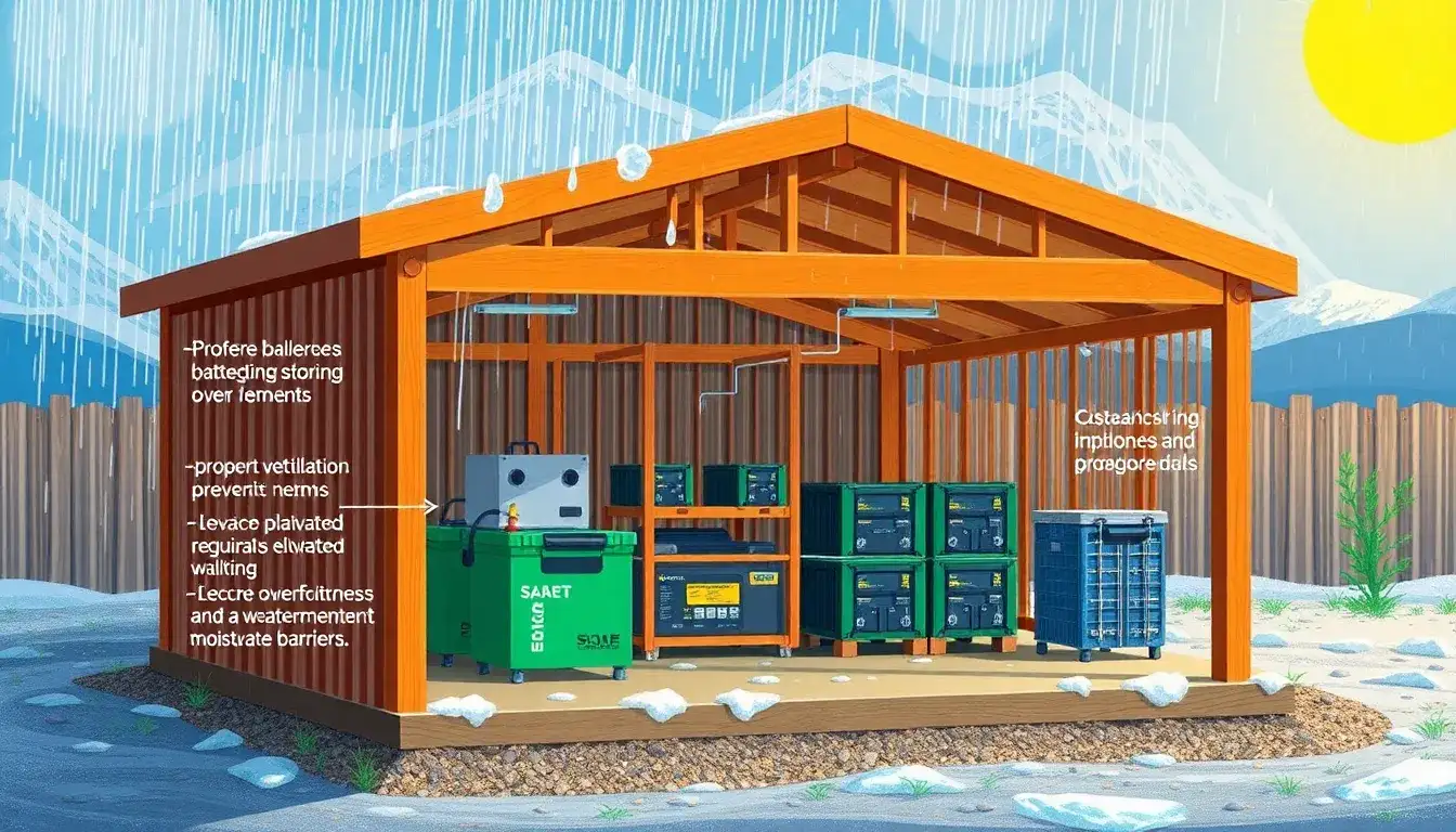 What are the best practices for storing solar batteries during extreme weather