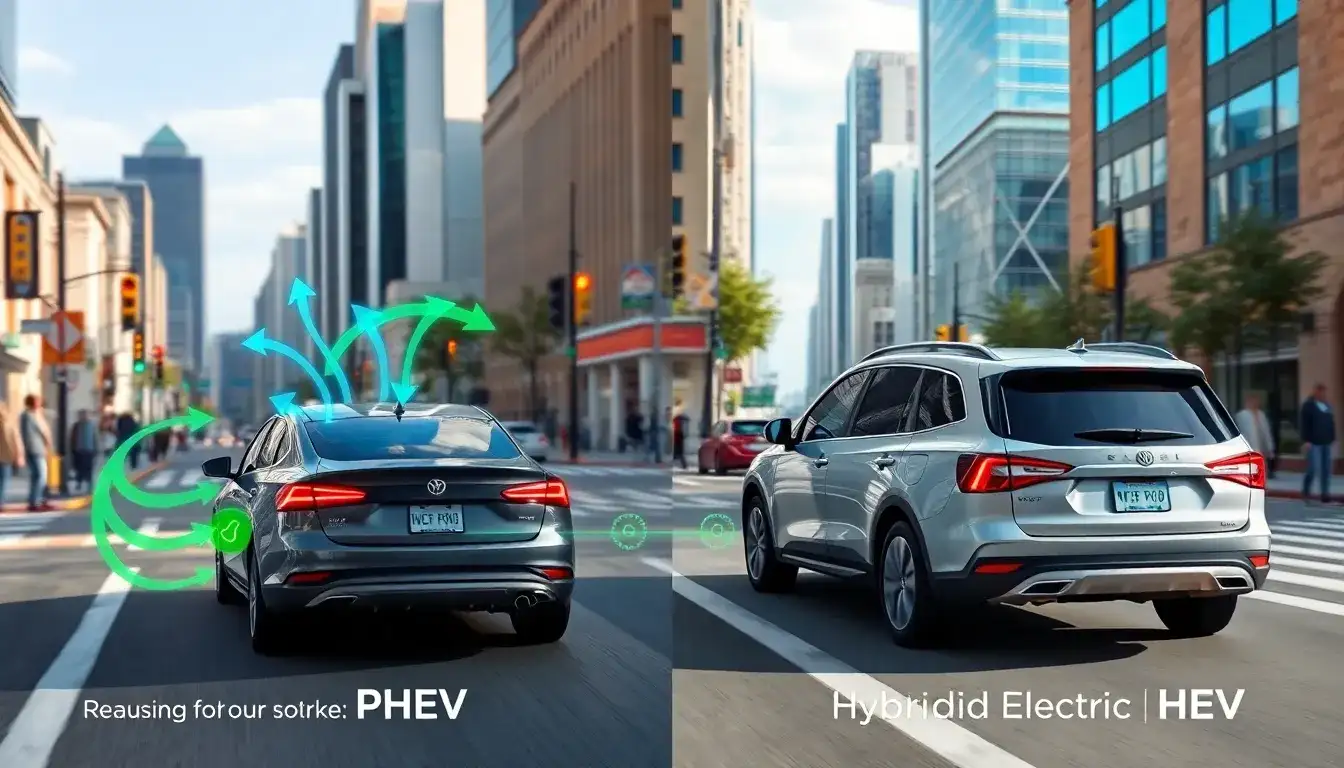 How does regenerative braking in PHEVs and HEVs differ in city driving