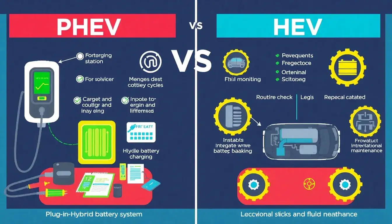 What are the main differences in battery maintenance between PHEVs and HEVs