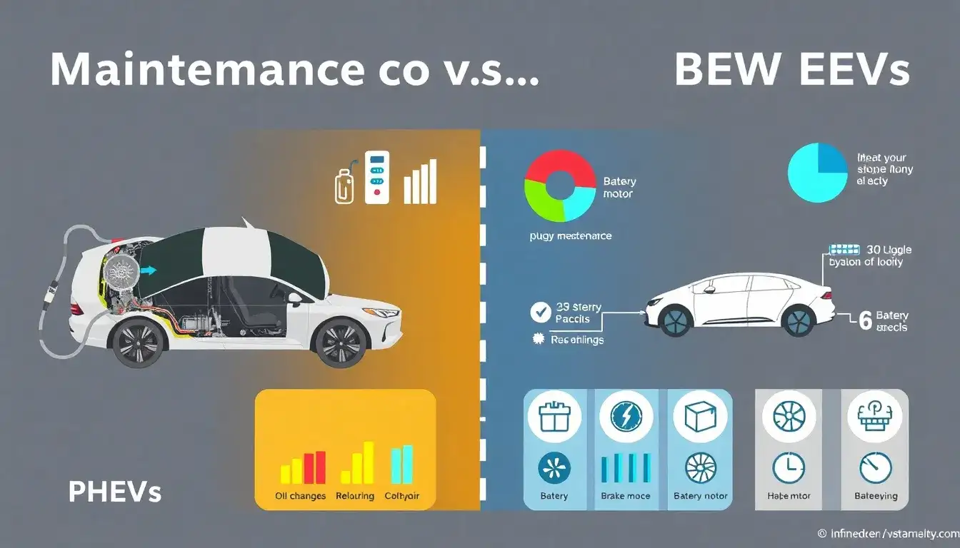 How do the maintenance costs of plug-in hybrids compare to all-electric vehicles