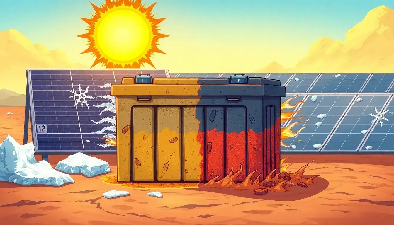 What are the signs that a solar battery is deteriorating due to extreme temperatures