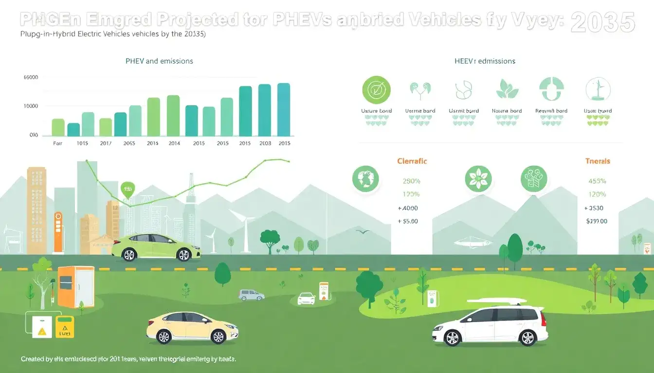 What are the projected emissions reductions for PHEVs and HEVs by 2035