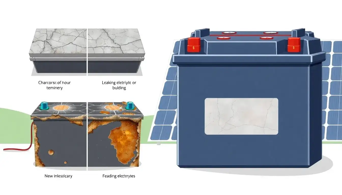 What visual signs indicate that a solar battery is deteriorating