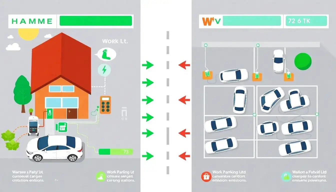 What are the emissions differences between charging a PHEV at home and at work