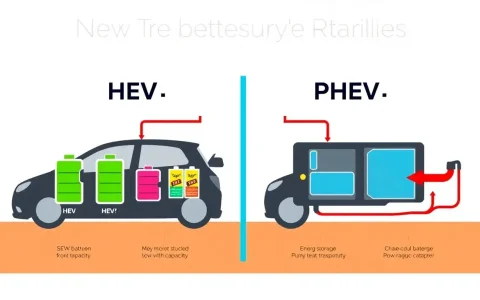 What are the main differences in battery sizes between HEVs and PHEVs
