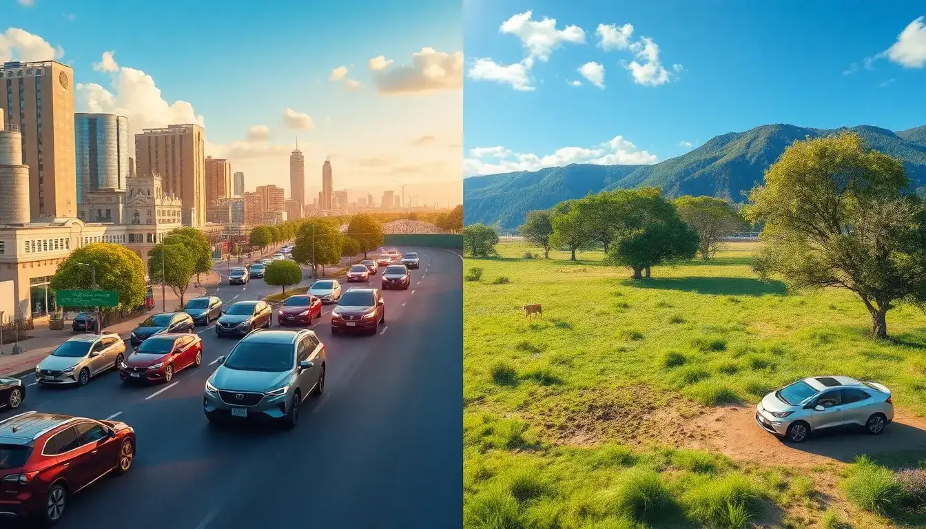 How do HEVs and PHEVs perform in terms of emissions in urban vs. rural environments