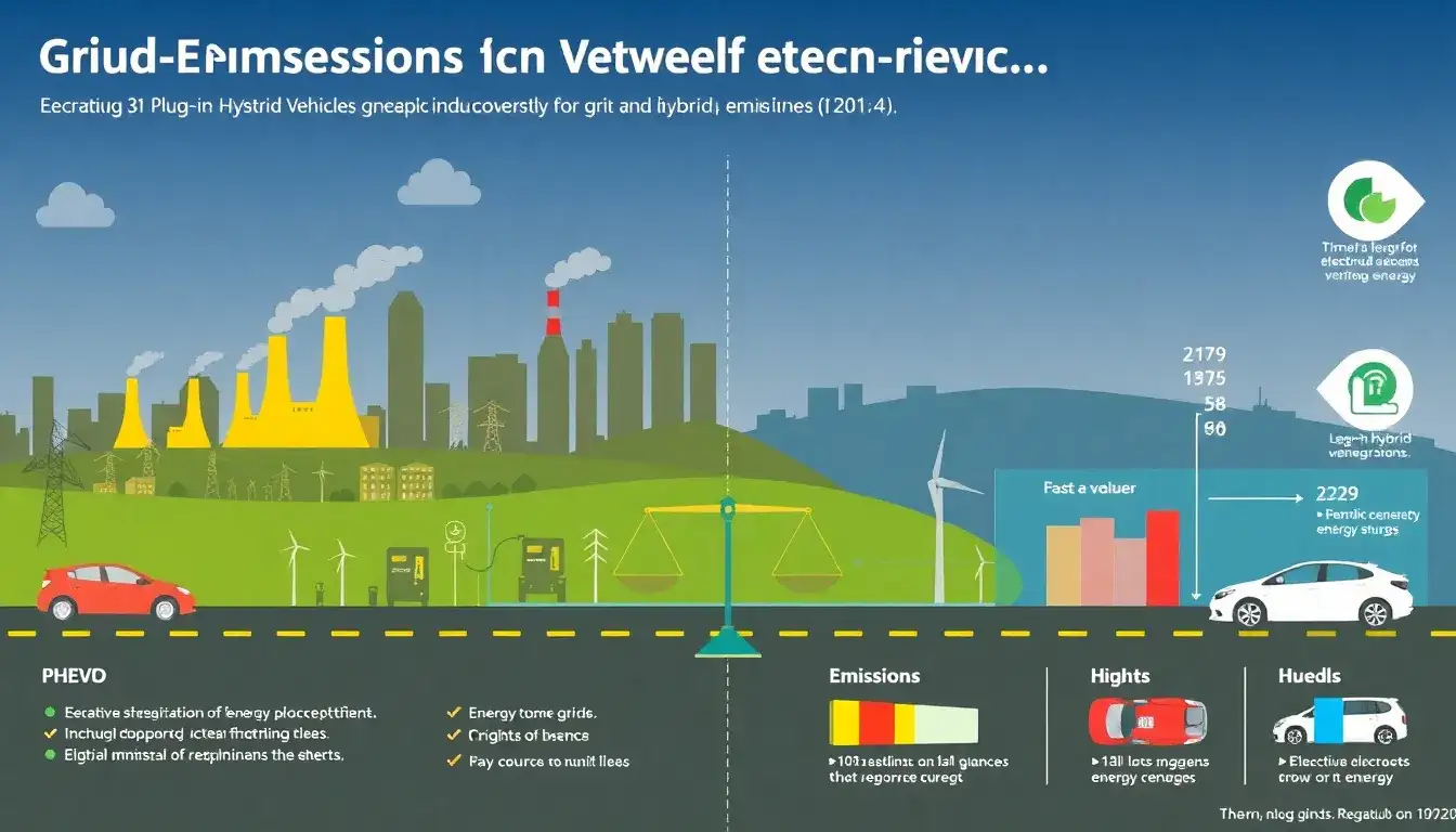 How do grid emissions impact the overall efficiency of PHEVs and HEVs