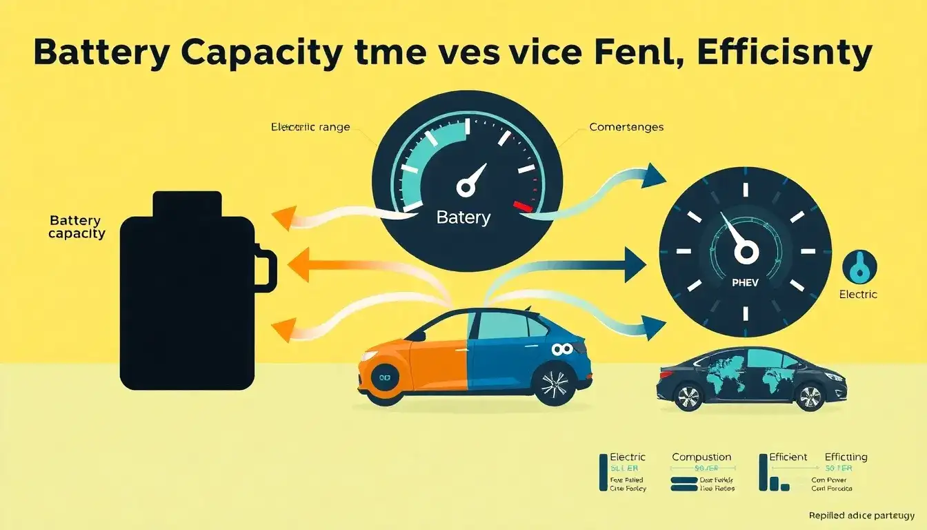 What are the trade-offs between battery capacity and fuel efficiency in PHEVs