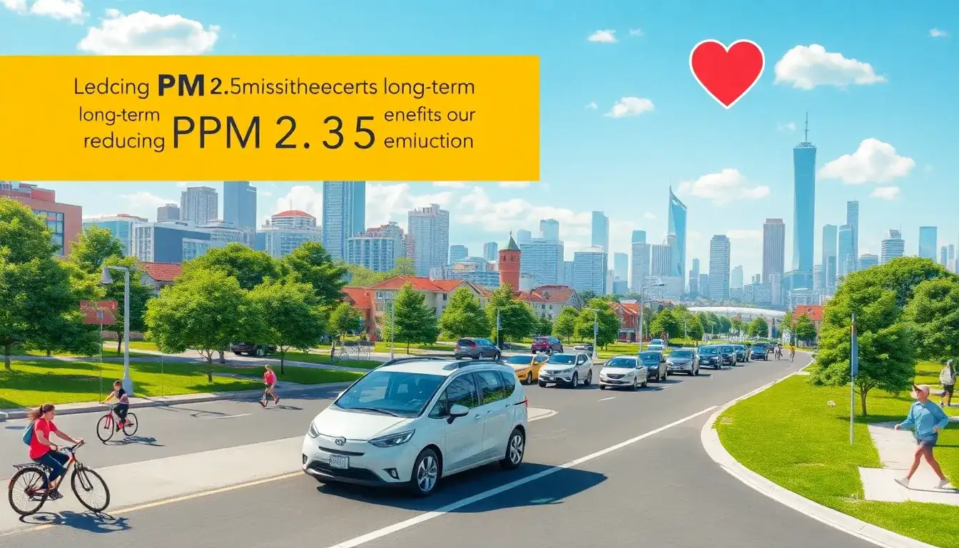 What are the long-term health benefits of reducing PM2.5 emissions from electric vehicles