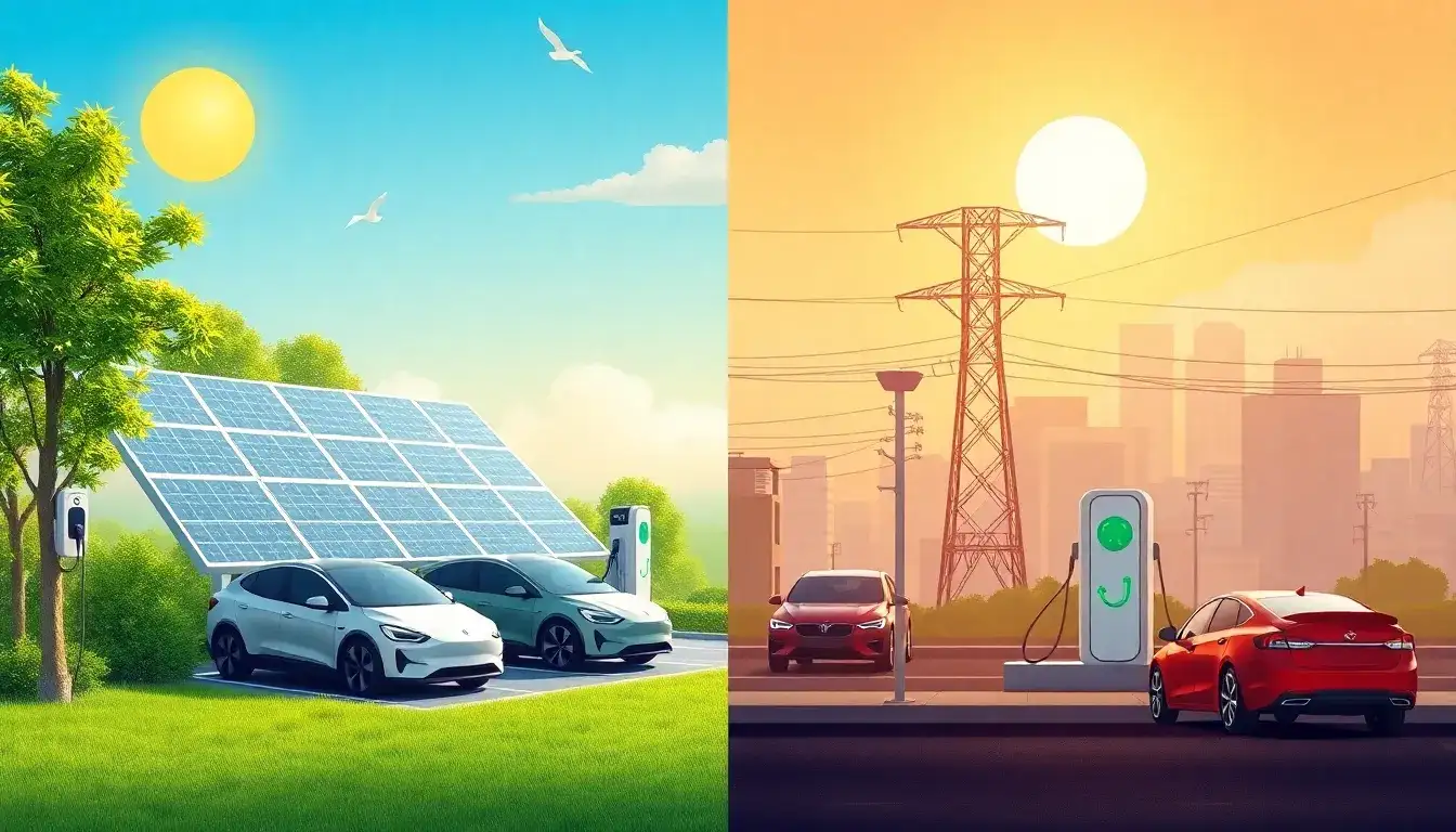 How do solar-powered EV charging stations compare to grid-connected ones in terms of environmental impact