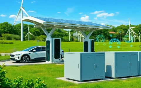 How does battery storage enhance the sustainability of EV charging stations