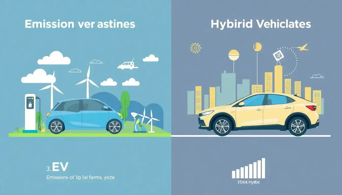 How do the emissions of electric vehicles compare to those of hybrid vehicles