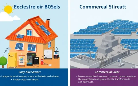 How do BOS costs vary between residential and commercial solar systems