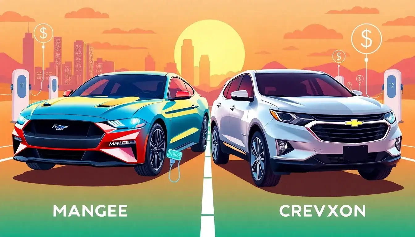 How does the Ford Mustang Mach-E compare to the Chevrolet Equinox EV in terms of range and price