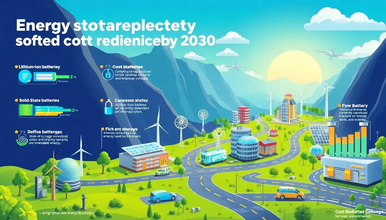 Which energy storage technologies are expected to see the biggest cost reductions by 2030