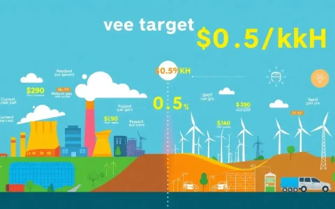 How does the cost reduction target of $0.05/kWh compare to current costs