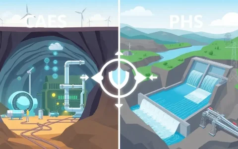 How does the efficiency of CAES compare to that of PHS
