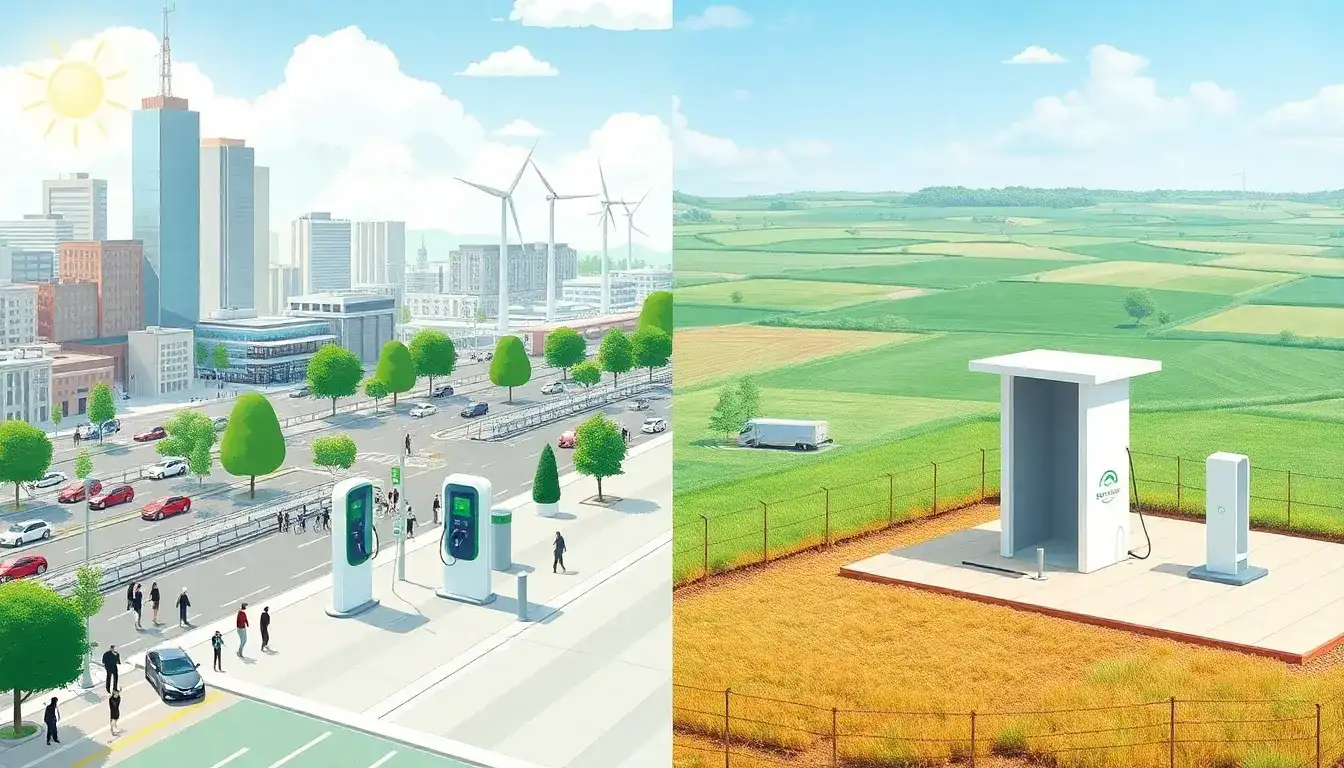How does the energy efficiency of EV charging stations compare between urban and rural areas