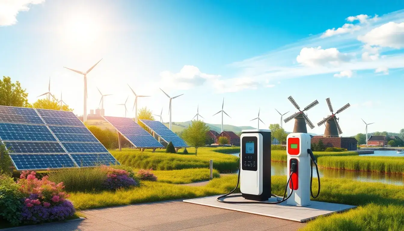 What are the main renewable energy sources powering EV charging stations in the Netherlands