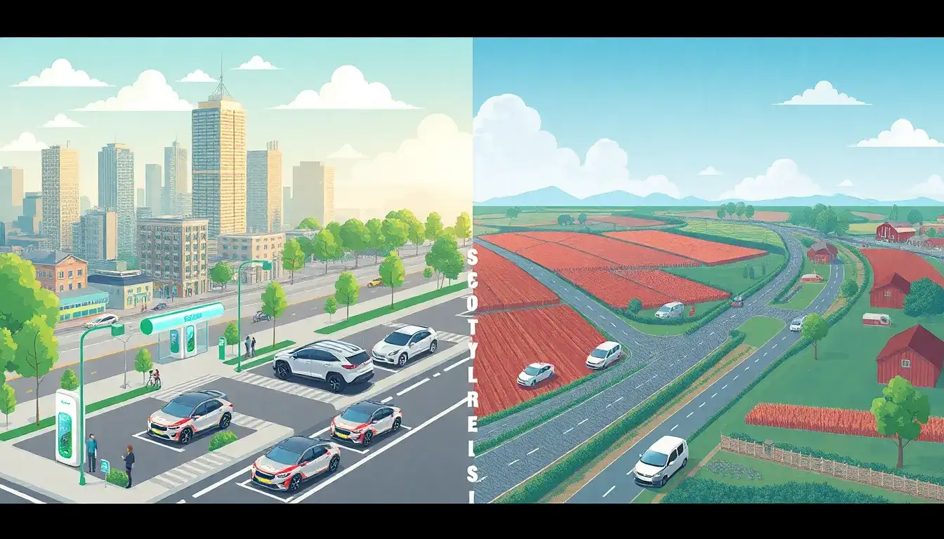 How does the adoption rate of EVs vary between urban and rural areas