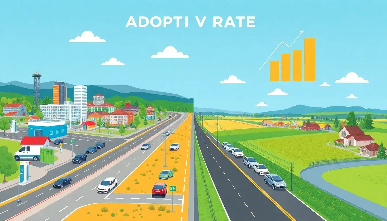 How does the adoption rate of EVs vary between rural and urban regions