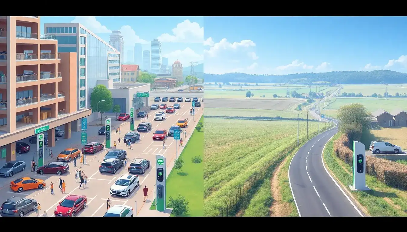 How does the availability of charging infrastructure differ between urban and rural areas